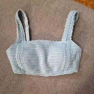 Xhileration Crochet Bikini Top size D/DD Dusky Blue
